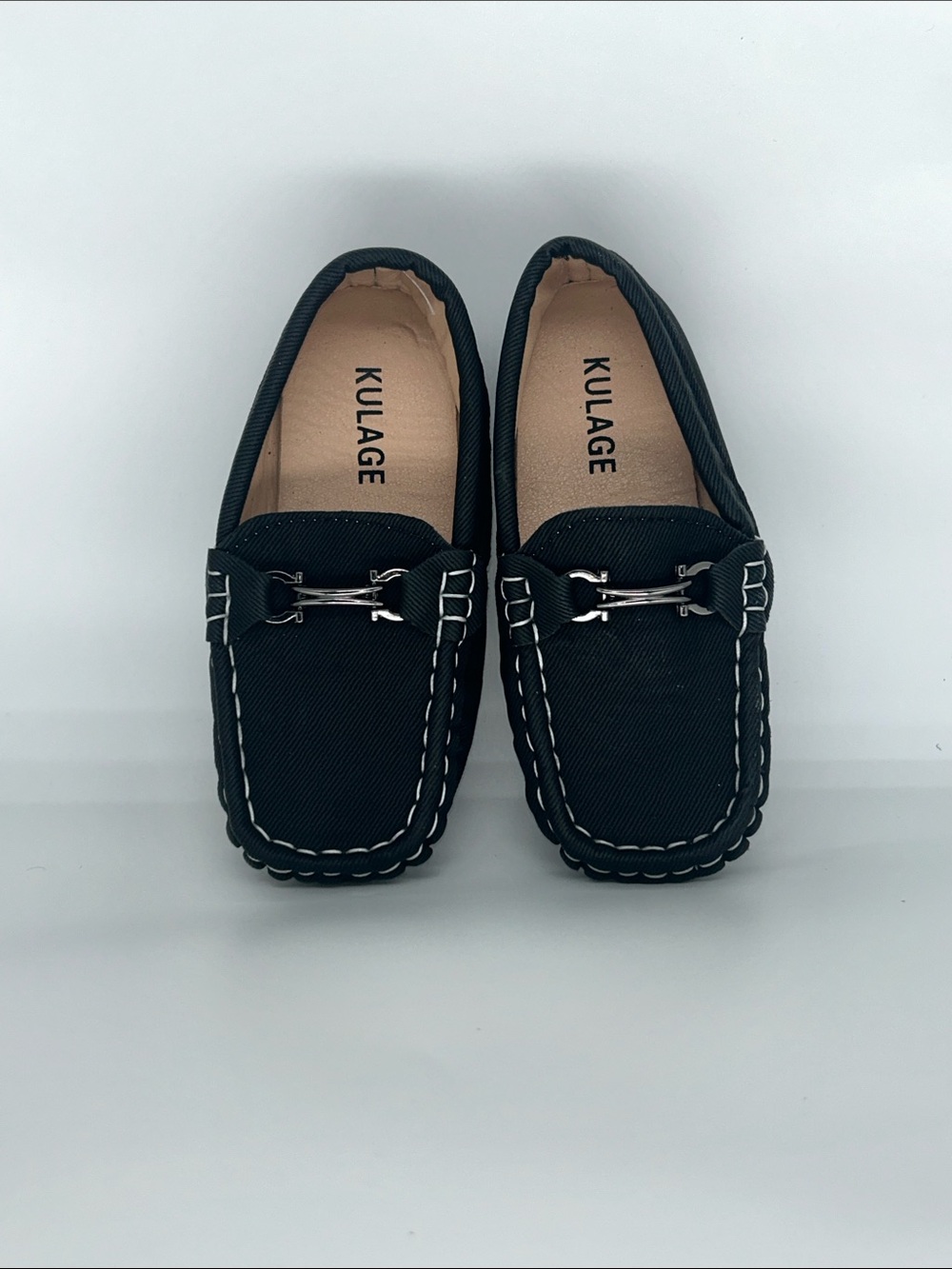 Kids Black Moccasin Loafers with Decorative Bit